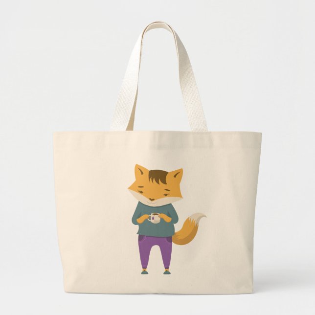 Niedlicher Fuchs mit Tasse Tee Jumbo Stoffbeutel (Vorne)
