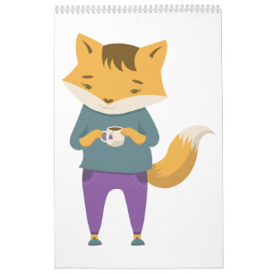 Niedlicher Fuchs mit Tasse Tee Kalender