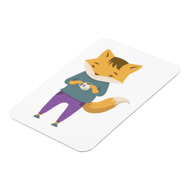 Niedlicher Fuchs mit Tasse Tee Magnet (Linke Seite)