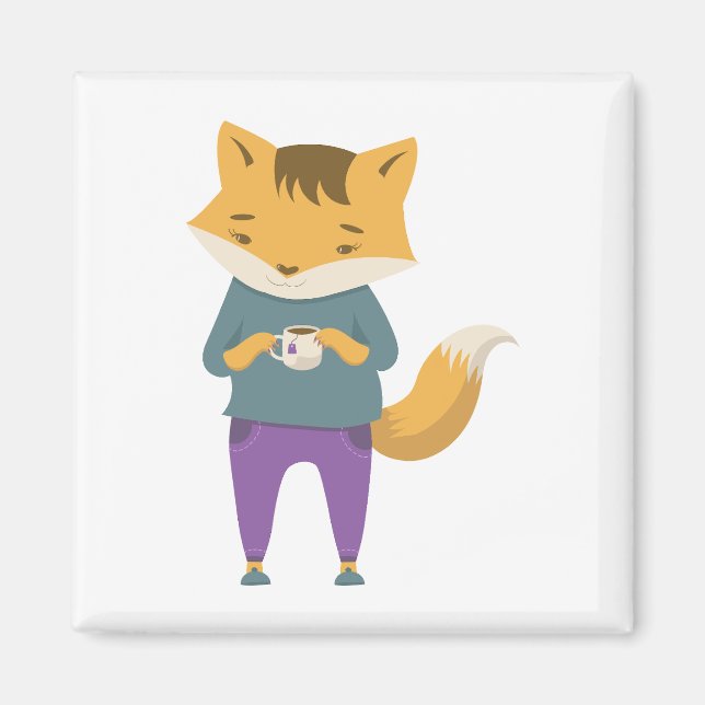 Niedlicher Fuchs mit Tasse Tee Magnet (Vorne)