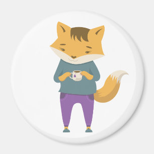 Niedlicher Fuchs mit Tasse Tee Magnet
