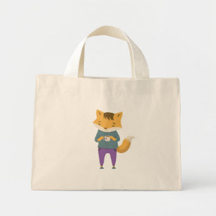Niedlicher Fuchs mit Tasse Tee Mini Stoffbeutel