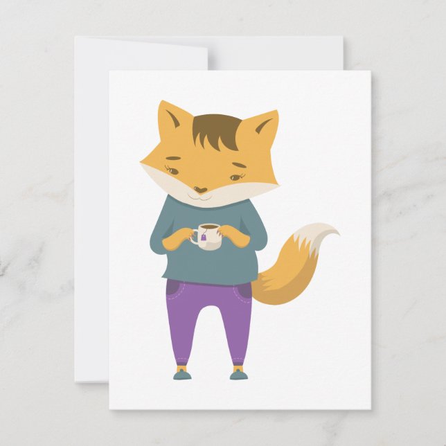 Niedlicher Fuchs mit Tasse Tee Mitteilungskarte (Vorderseite)
