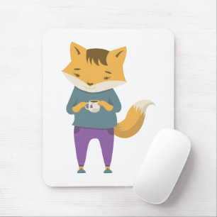 Niedlicher Fuchs mit Tasse Tee Mousepad