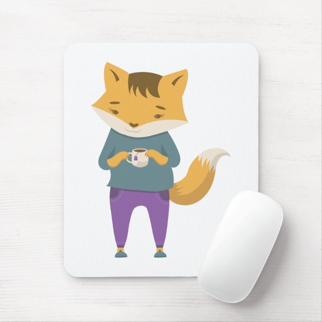 Niedlicher Fuchs mit Tasse Tee Mousepad (Mit Mouse)