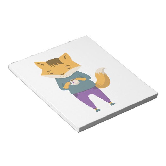 Niedlicher Fuchs mit Tasse Tee Notizblock (angewinkelt)
