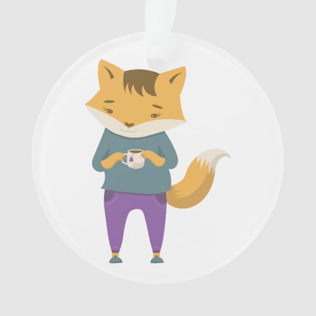 Niedlicher Fuchs mit Tasse Tee Ornament (Vorderseite)