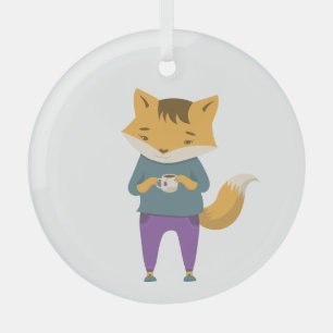 Niedlicher Fuchs mit Tasse Tee Ornament Aus Glas