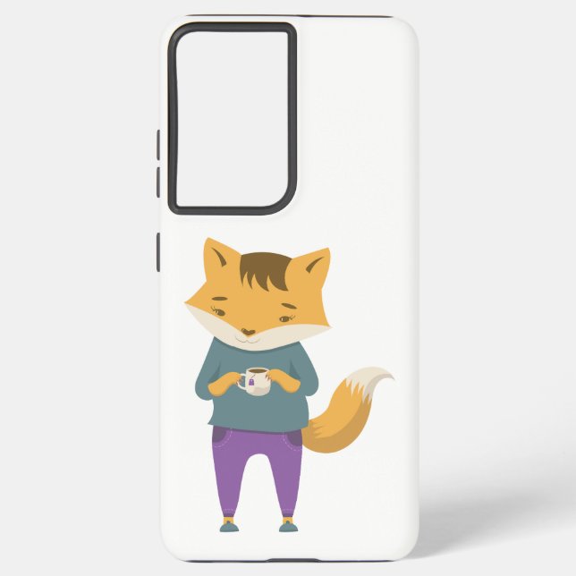 Niedlicher Fuchs mit Tasse Tee Samsung Galaxy Hülle (Rückseite)