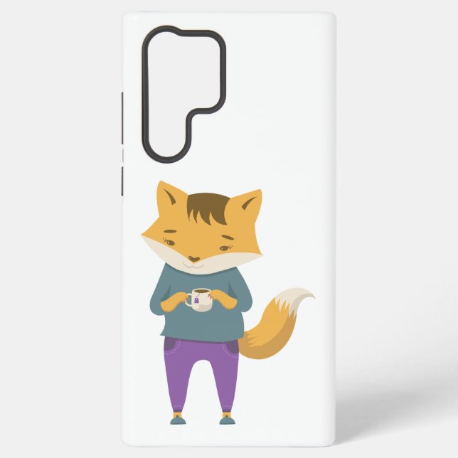 Niedlicher Fuchs mit Tasse Tee Samsung Galaxy Hülle (Rückseite)