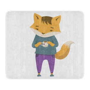 Niedlicher Fuchs mit Tasse Tee Schneidebrett