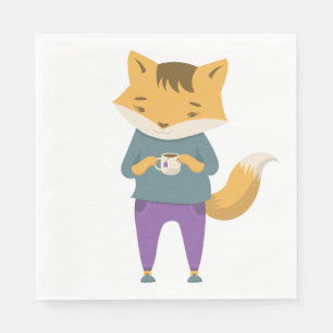 Niedlicher Fuchs mit Tasse Tee Serviette