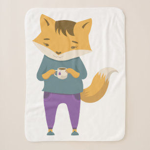 Niedlicher Fuchs mit Tasse Tee Sherpadecke
