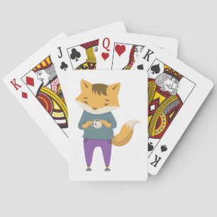 Niedlicher Fuchs mit Tasse Tee Spielkarten