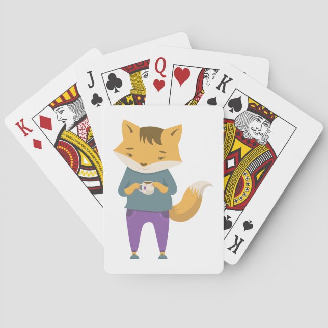 Niedlicher Fuchs mit Tasse Tee Spielkarten (Rückseite)