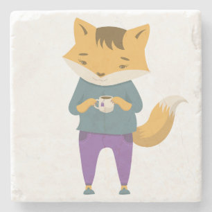 Niedlicher Fuchs mit Tasse Tee Steinuntersetzer
