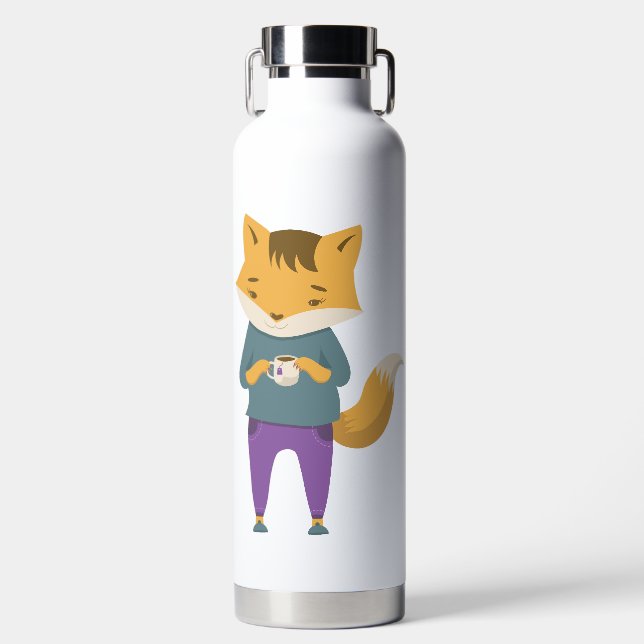 Niedlicher Fuchs mit Tasse Tee Trinkflasche (Vorderseite)
