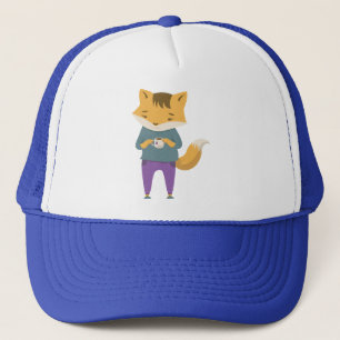 Niedlicher Fuchs mit Tasse Tee Truckerkappe