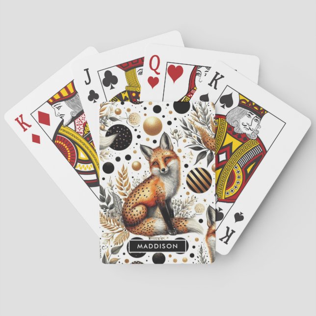 Niedlicher Fuchs und Punkte Nahtlos Spielkarten (Rückseite)