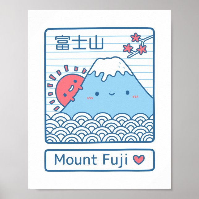 Niedlicher Fuji Japan Doodle Wall Decke Poster (Vorne)