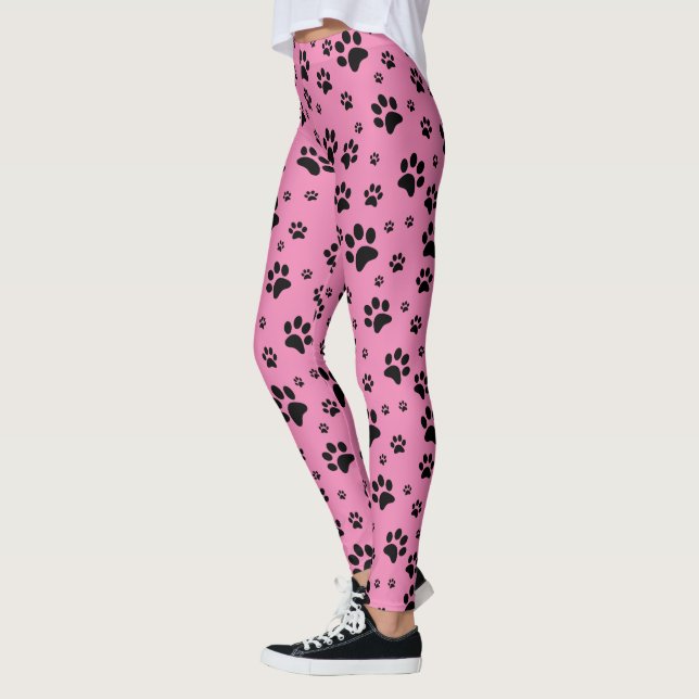 Niedlicher Fun Black auf rosa Paw Prints Leggings (Links)