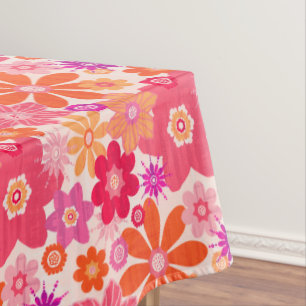 Niedlicher Fun Retro Stil Blumenmuster Orange Pink Tischdecke
