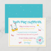 Niedlicher Fun Tooth Fairy Certificate Blue Color 