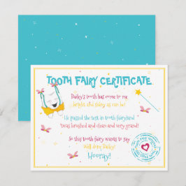 Niedlicher Fun Tooth Fairy Certificate Blue Color  Mitteilungskarte