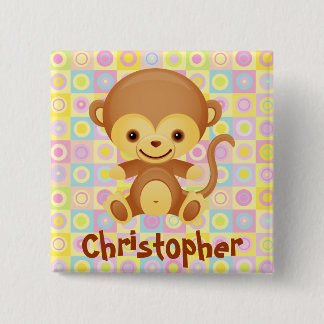Niedlicher Funky Muster-Affe-Party-Name Button