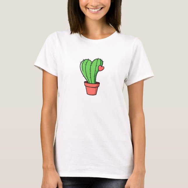 Niedlicher Funny Cactus Heart Valentine's Day T-Shirt (Vorderseite)