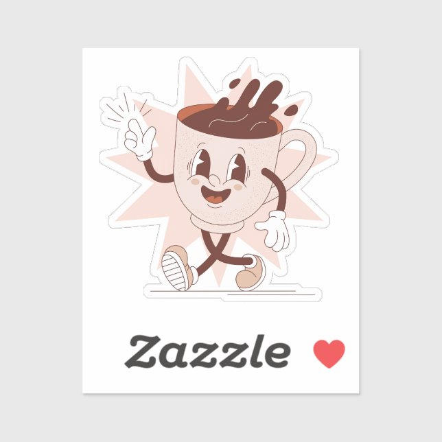 Niedlicher Funny Coffee Cartoon Aufkleber (Blatt)