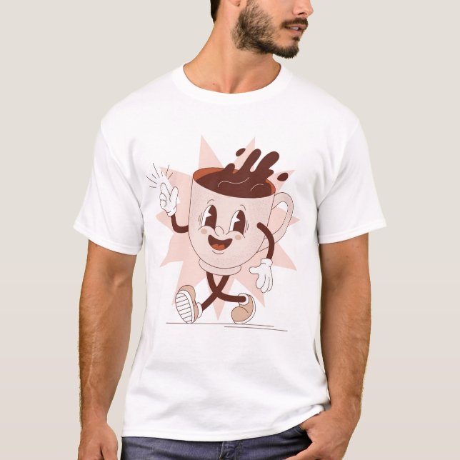 Niedlicher Funny Coffee Cartoon T-Shirt (Vorderseite)