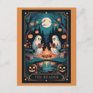 Niedlicher Funny Fall Halloween Tarot Ghost Read B Postkarte