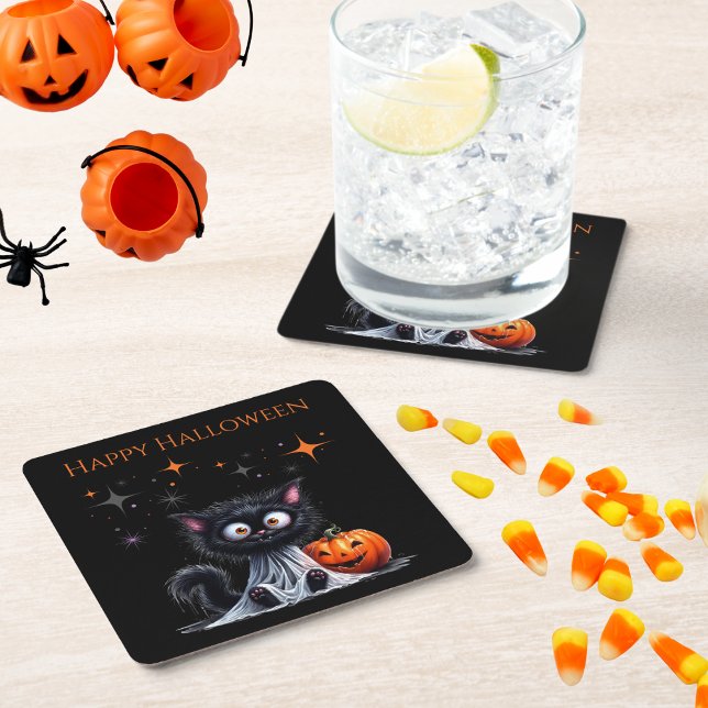 Niedlicher Funny Ghost Kitten Halloween Trick oder Rechteckiger Pappuntersetzer (Von Creator hochgeladen)