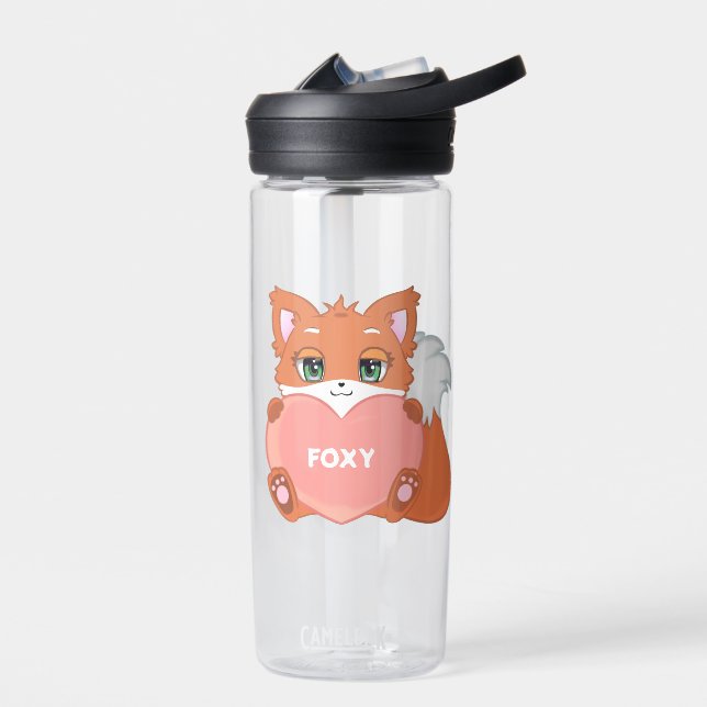 Niedlicher Funny Happy Little Fox Holend a Heart Trinkflasche (Links)