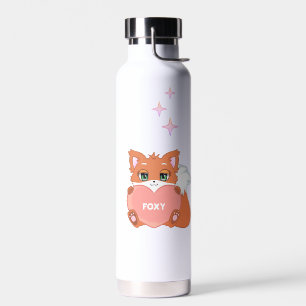 Niedlicher Funny Happy Little Fox Holend a Heart W Trinkflasche