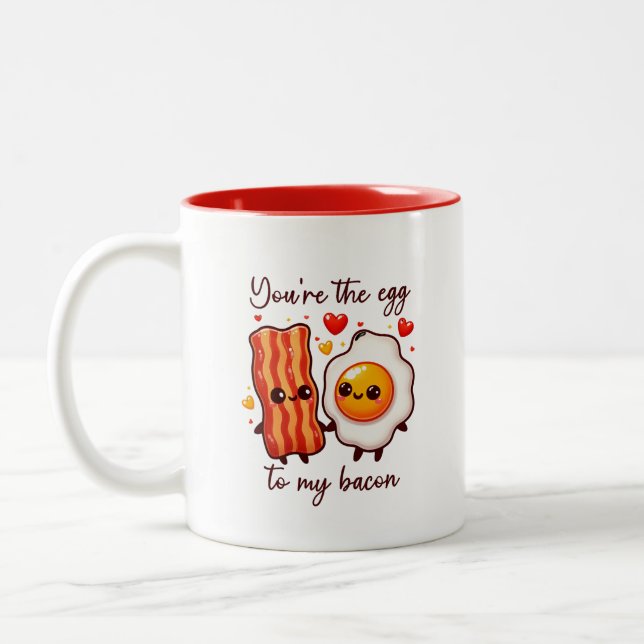 Niedlicher Funny Kawaaii Food Pun Valentinstag Zweifarbige Tasse (Links)