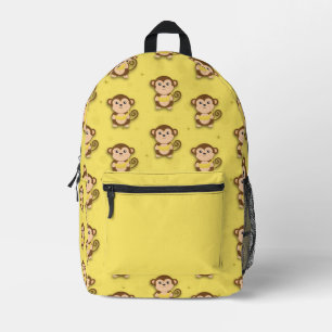 Niedlicher Funny Monkey mit Bananenmuster Bedruckter Rucksack