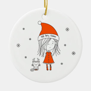 Niedlicher Funny Santa Girl Katze Cartoon Name hin Keramik Ornament