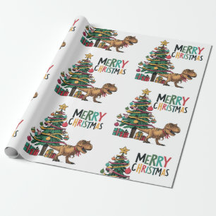 Niedlicher Funny T-rex Dinosaurier und Weihnachtsb Geschenkpapier