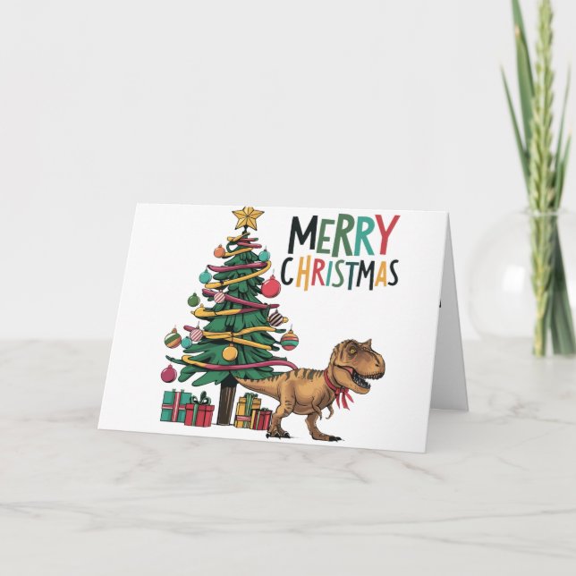 Niedlicher Funny T-rex Dinosaurier und Weihnachtsb Karte (Vorderseite)