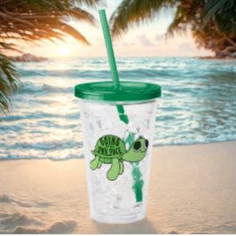 Niedlicher Funny Tortoise Lover Zitat Grüner Text Acryltrinkbecher