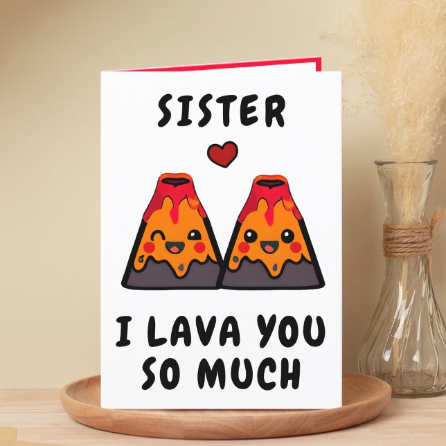 Niedlicher Funny Volcano Lava Sister Happy Birthda Dankeskarte (cute, funny volcano lava I love you happy birthday card for sister / brother / sibling)