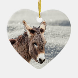 Niedlicher Furry-Donkey im Schnee Keramik Baum Dek Ornament