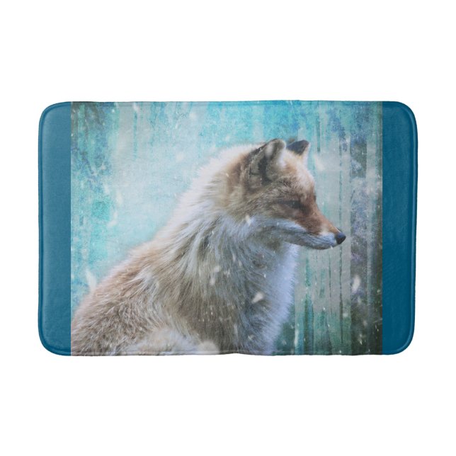 Niedlicher Furry Fox auf Blue Grunge Hintergrund Badematte (Vorderseite)
