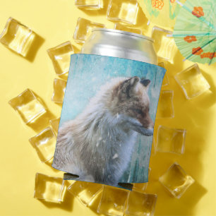 Niedlicher Furry Fox auf Blue Grunge Hintergrund Dosenkühler