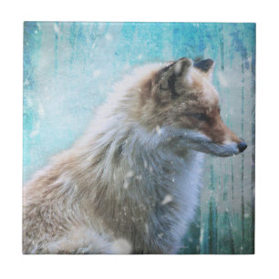 Niedlicher Furry Fox auf Blue Grunge Hintergrund Fliese