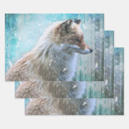 Niedlicher Furry Fox auf Blue Grunge Hintergrund Geschenkpapier Set