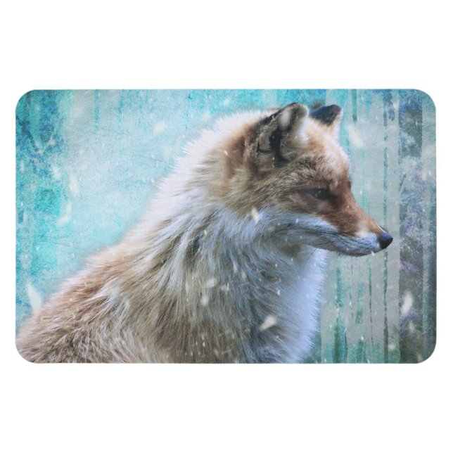 Niedlicher Furry Fox auf Blue Grunge Hintergrund Magnet (Horizontal)