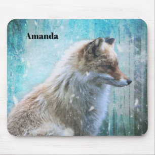Niedlicher Furry Fox auf Blue Grunge Hintergrund Mousepad